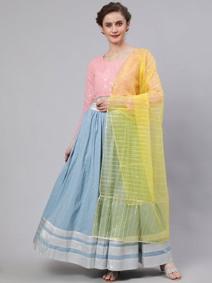 Women's Blue & Pink Lehenga Choli With Dupatta