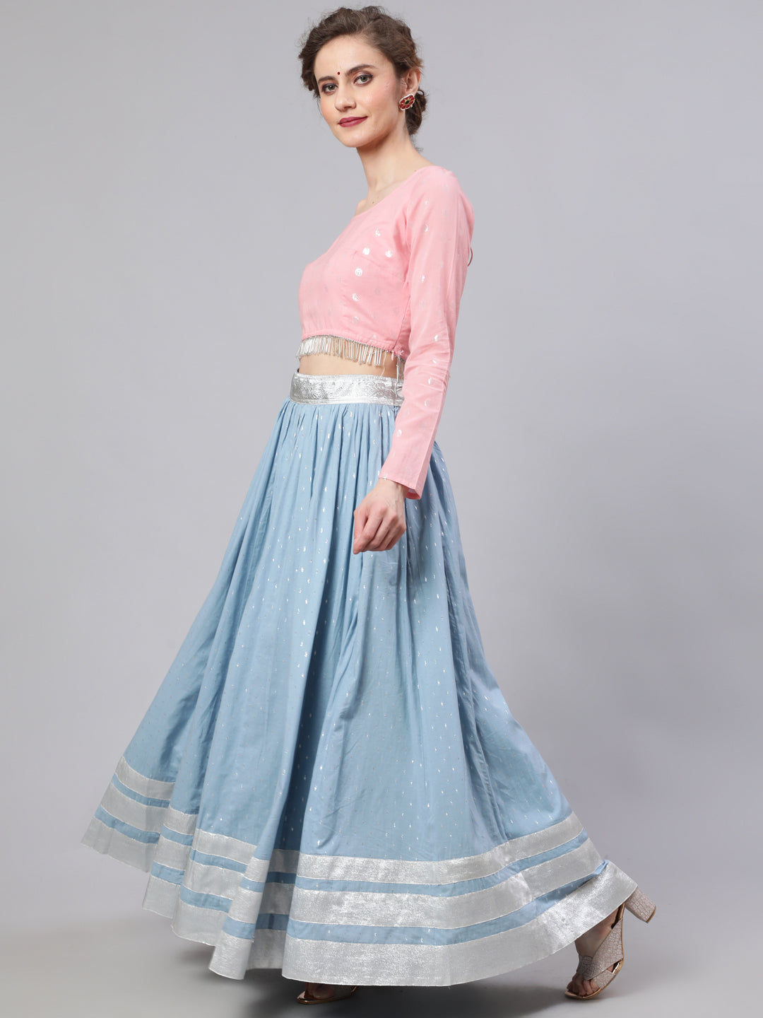 Women's Blue & Pink Lehenga Choli With Dupatta