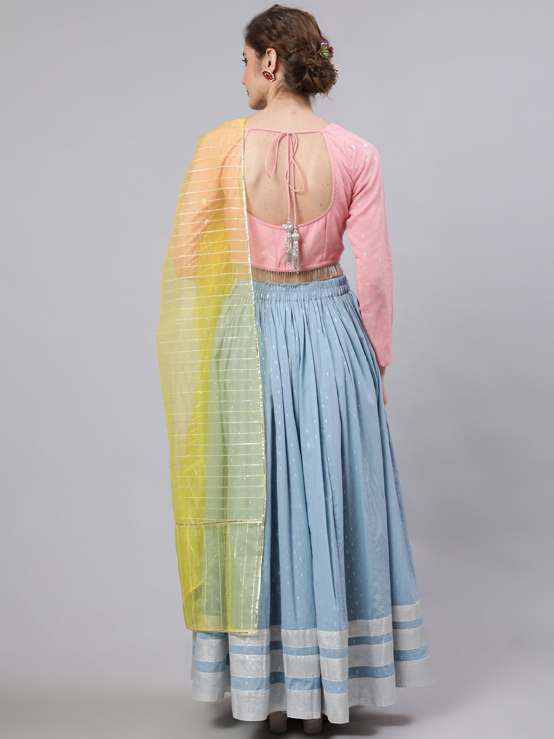 Women's Blue & Pink Lehenga Choli With Dupatta