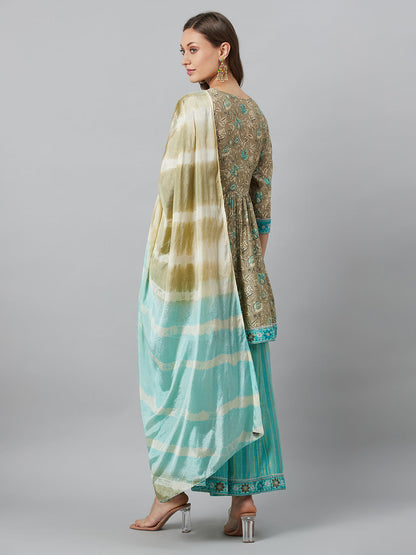 Women's Beige Printed Kurta Palazzo With Dupatta