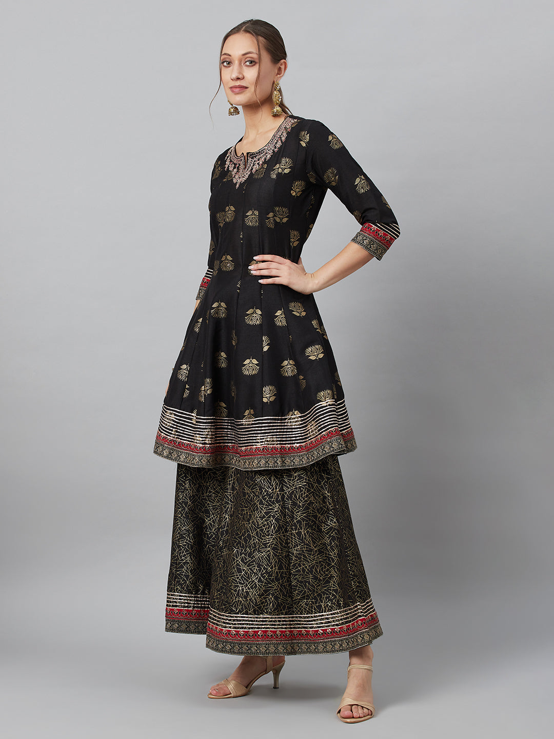 Women's Black Embroidered Kurta Palazzo With Dupatta