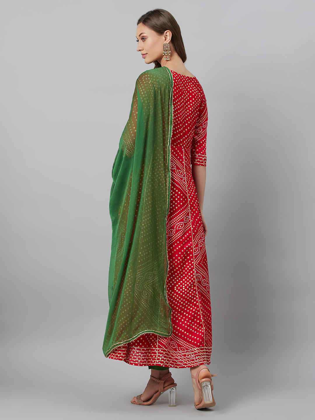 Women's Red Embroidered Anarkali Pant With Dupatta