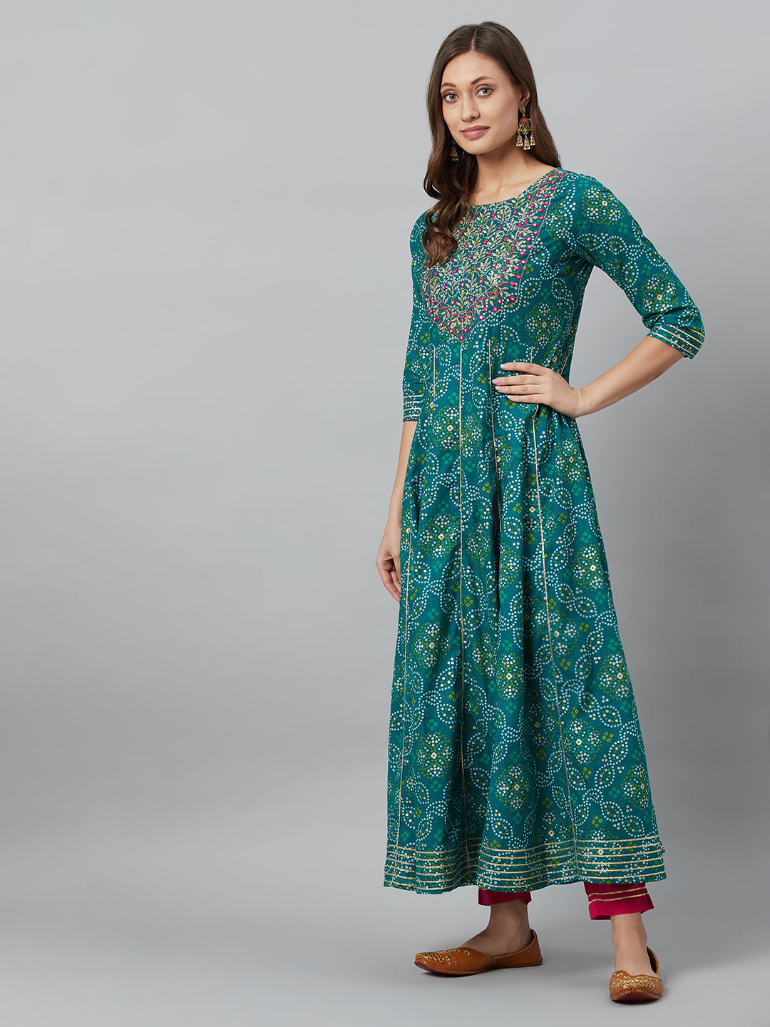 Women's Blue Embroidered Anarkali Pant With Dupatta