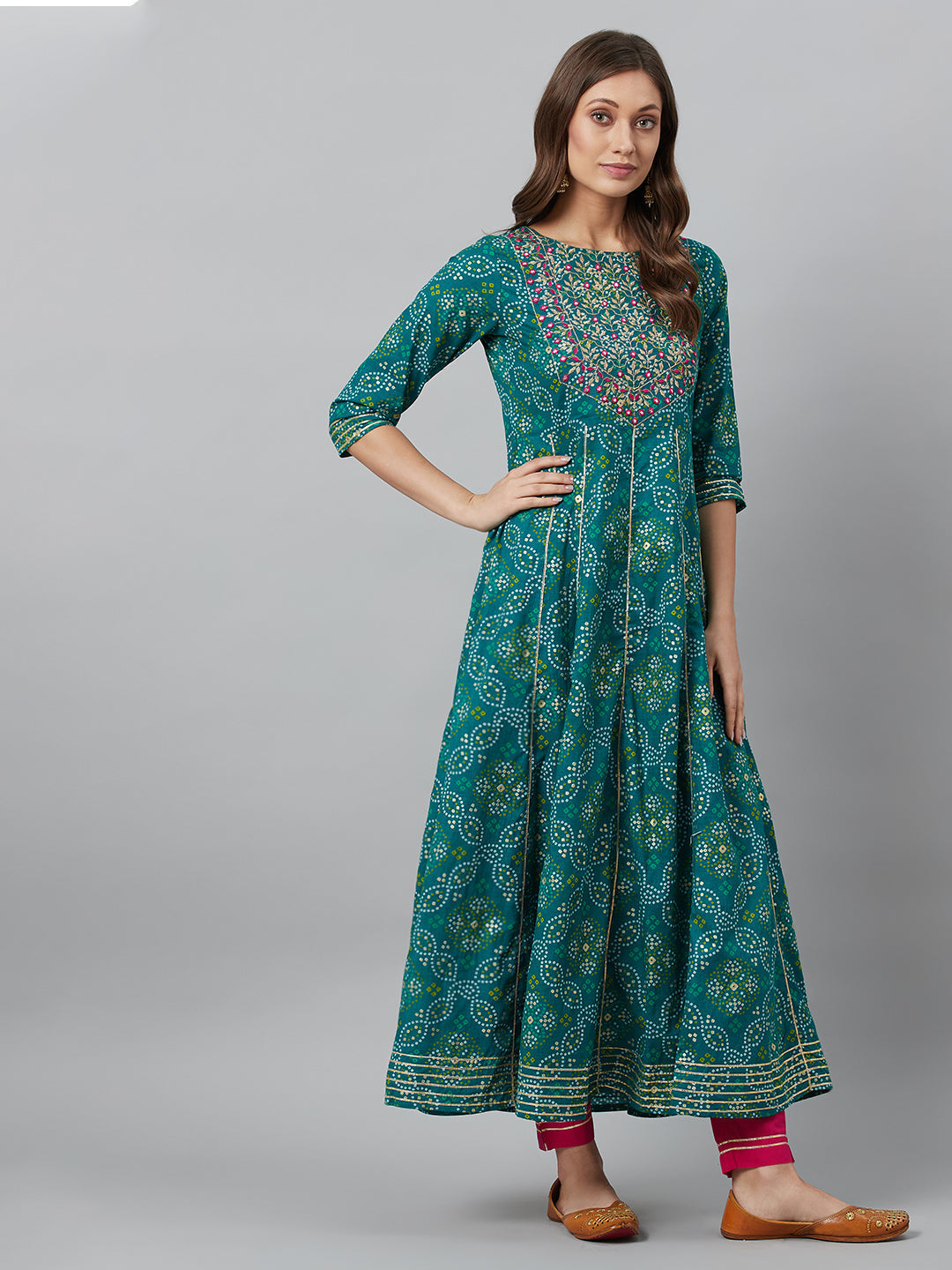 Women's Blue Embroidered Anarkali Pant With Dupatta