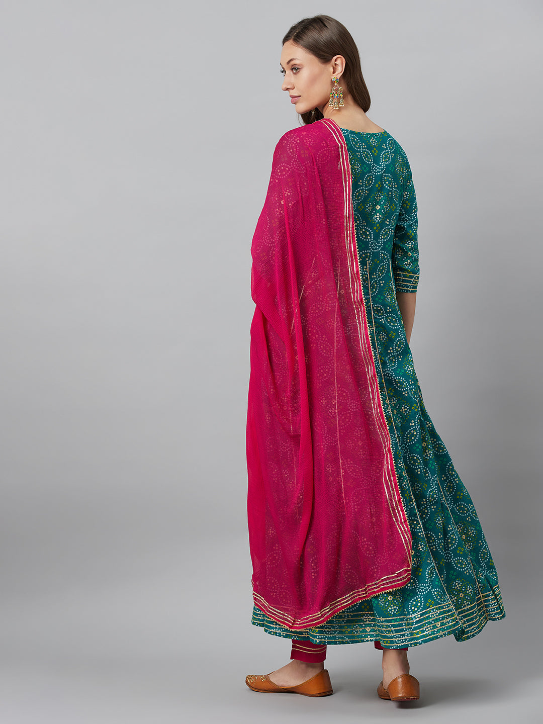 Women's Blue Embroidered Anarkali Pant With Dupatta