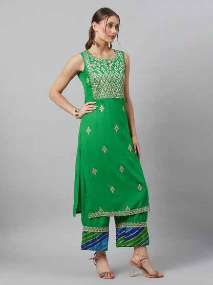 Women's Green Embroidered Kurta Palazzo With Dupatta