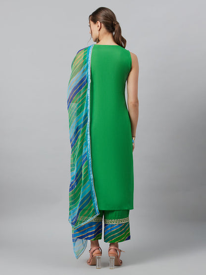 Women's Green Embroidered Kurta Palazzo With Dupatta