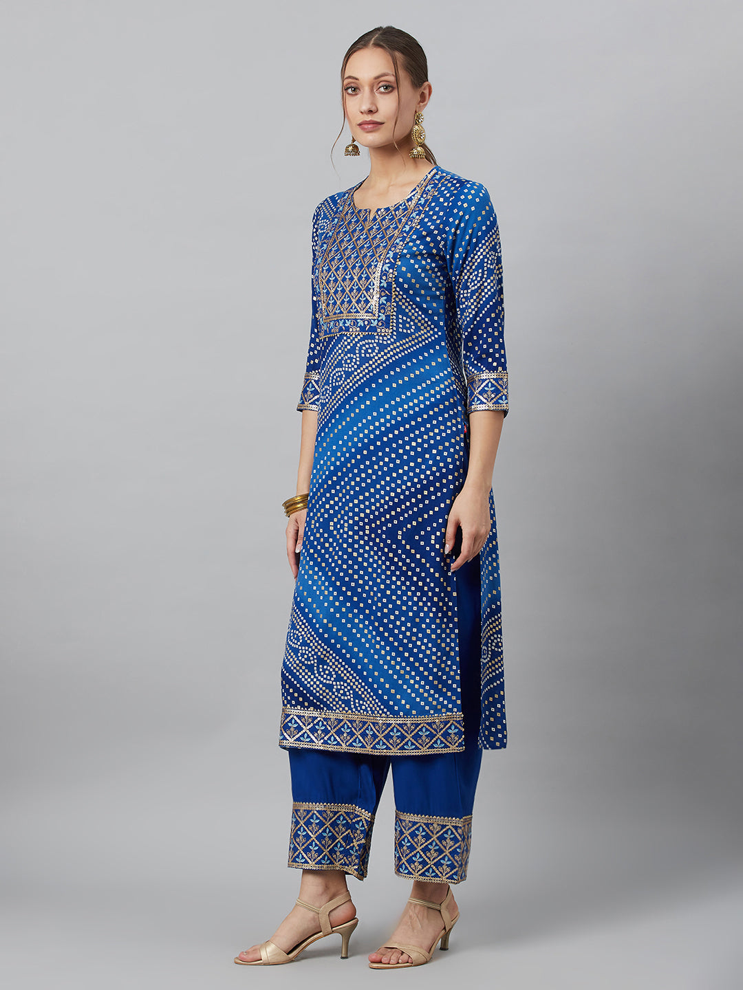 Women's Blue Embroidered Kurta Palazzo With Dupatta