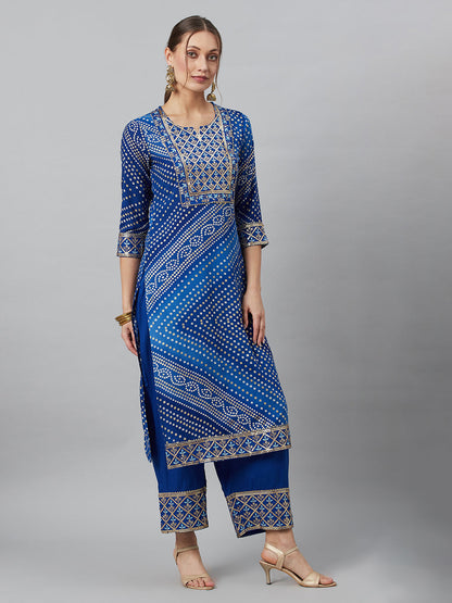 Women's Blue Embroidered Kurta Palazzo With Dupatta