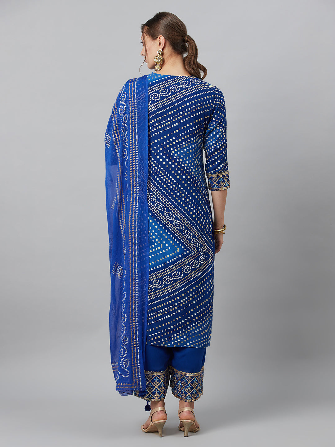 Women's Blue Embroidered Kurta Palazzo With Dupatta