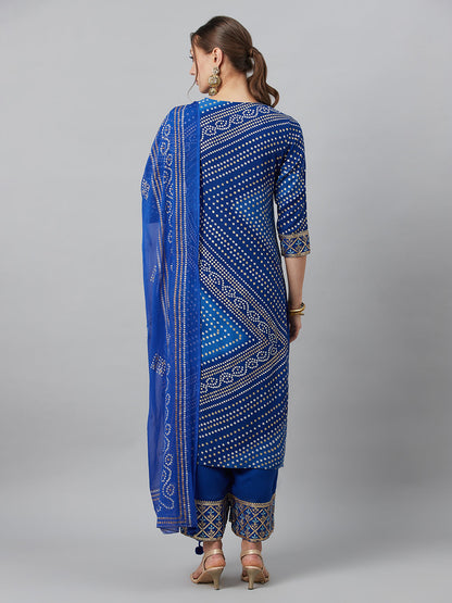 Women's Blue Embroidered Kurta Palazzo With Dupatta
