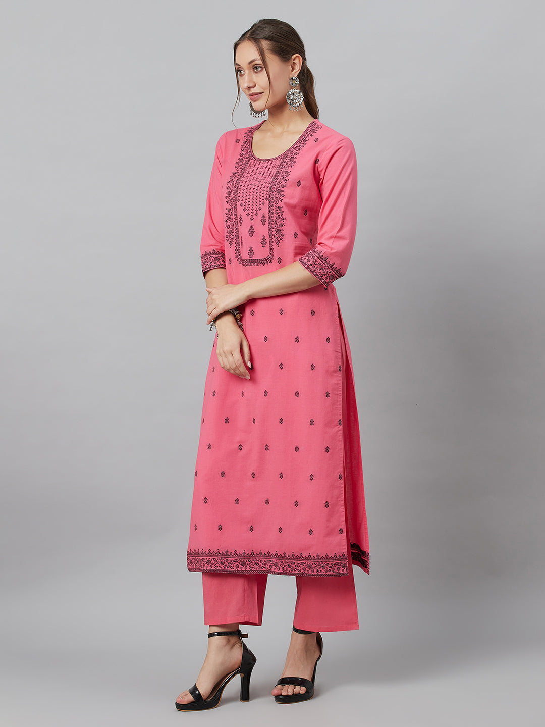 Women's Pink Embroidered Kurta Palazzo With Dupatta