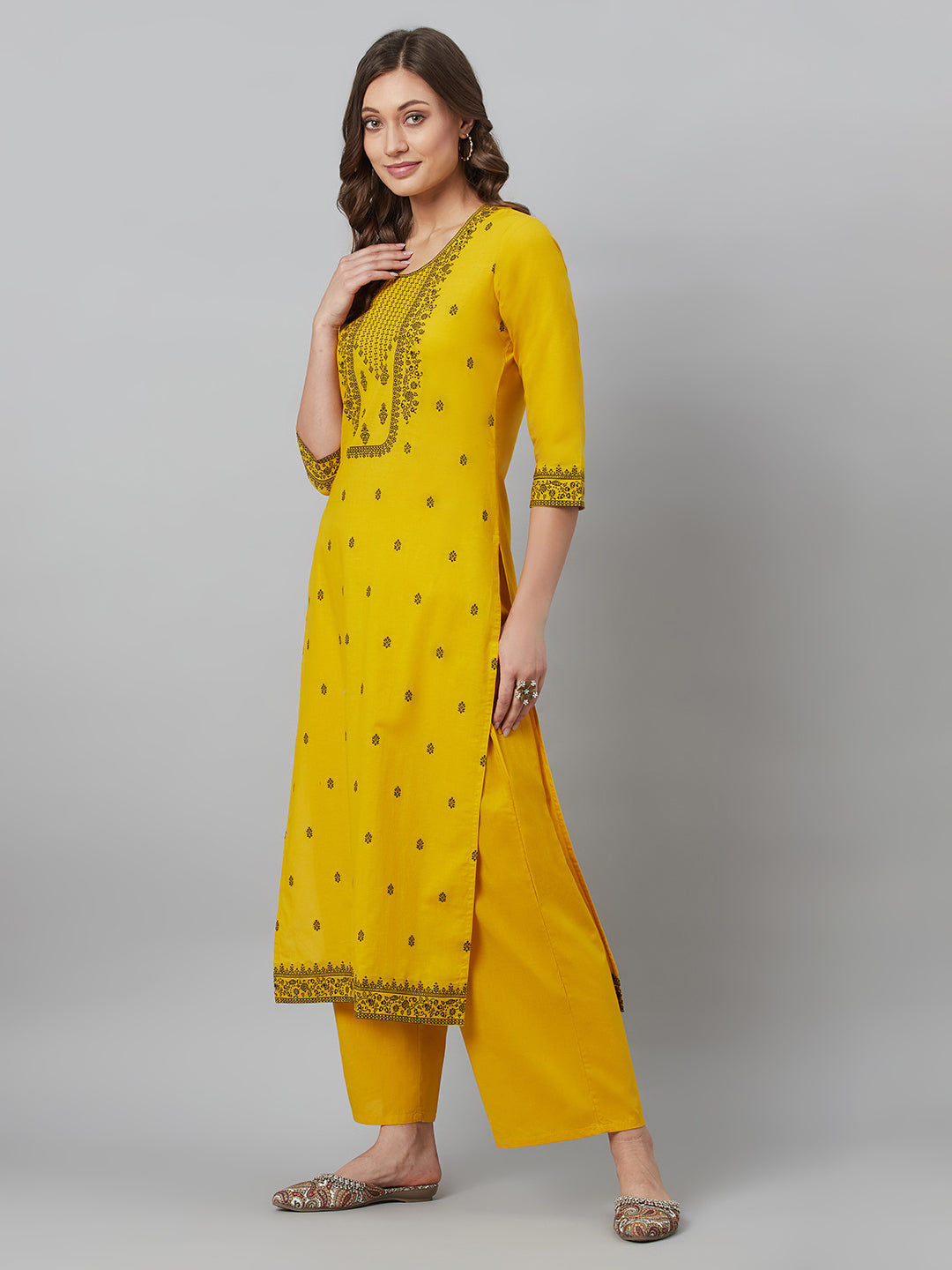 Women's Mustard Embroidered Kurta Palazzo With Dupatta