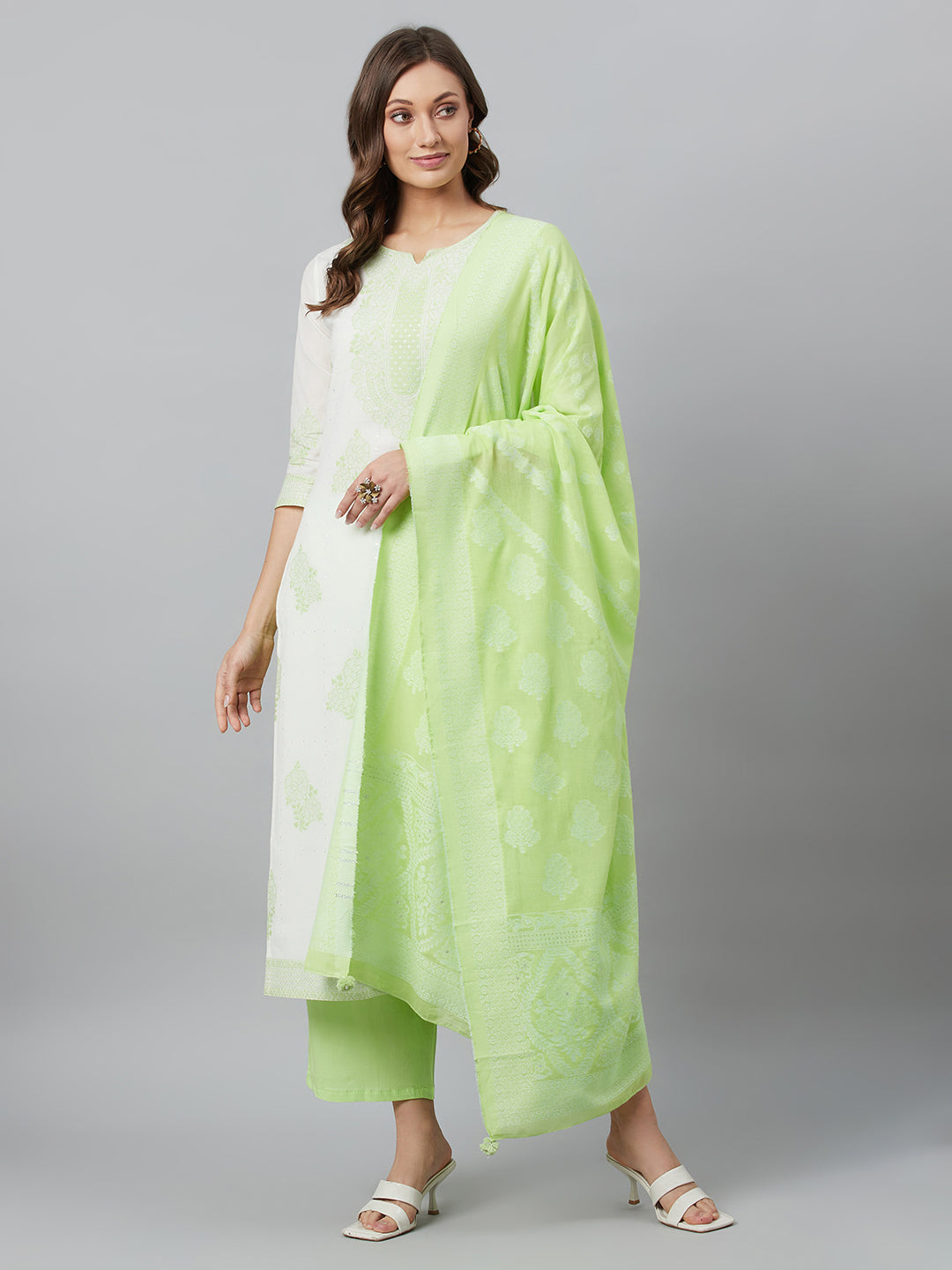 Women's Green Embroidered Kurta Palazzo With Dupatta