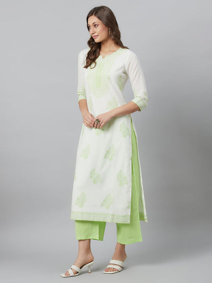 Women's Green Embroidered Kurta Palazzo With Dupatta