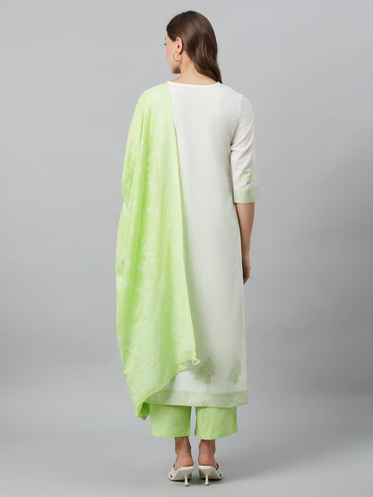 Women's Green Embroidered Kurta Palazzo With Dupatta