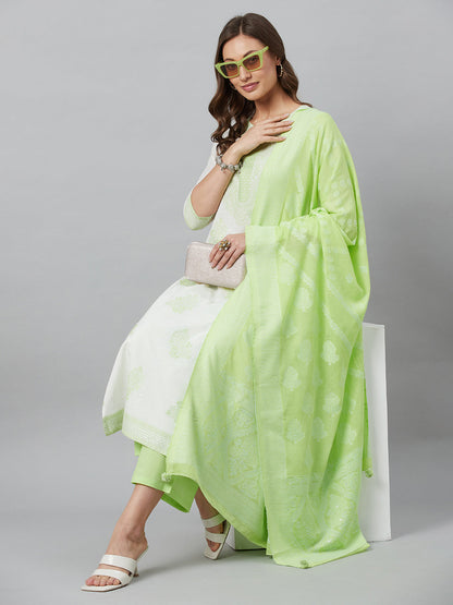 Women's Green Embroidered Kurta Palazzo With Dupatta