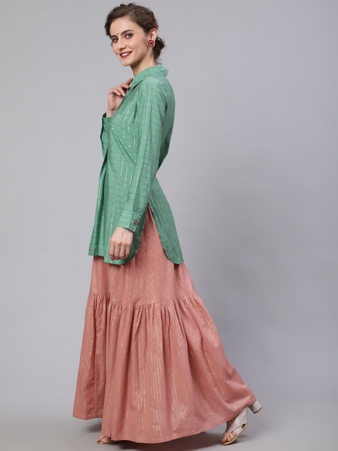 Women's Green & Pink Sequin Lehenga Choli With Dupatta