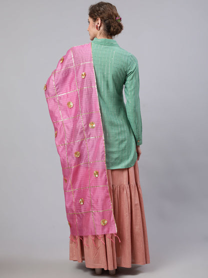 Women's Green & Pink Sequin Lehenga Choli With Dupatta