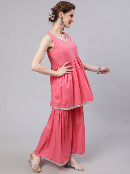 Women's Pink Sequin Kurta Sharara With Dupatta