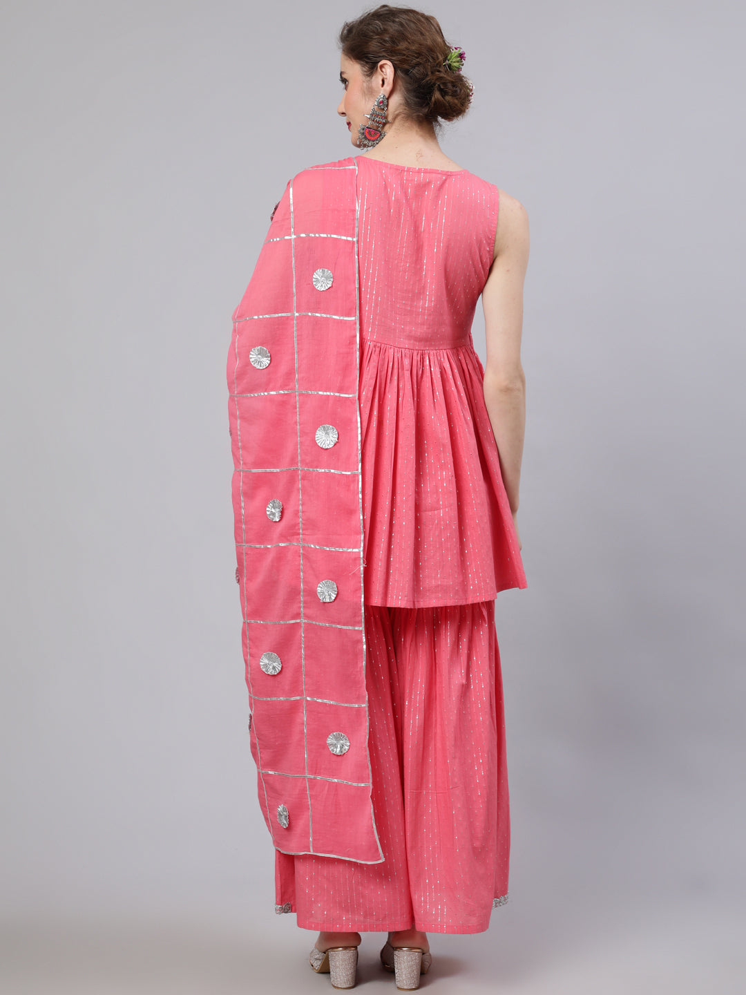 Women's Pink Sequin Kurta Sharara With Dupatta