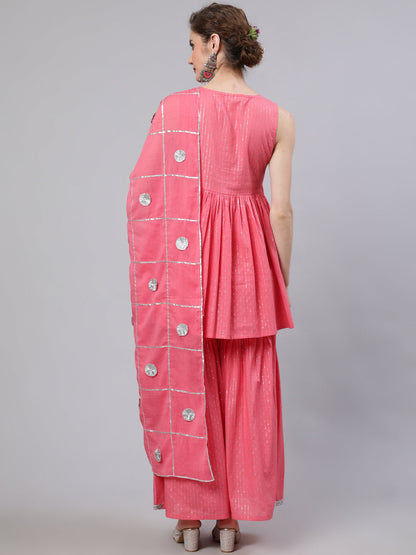 Women's Pink Sequin Kurta Sharara With Dupatta