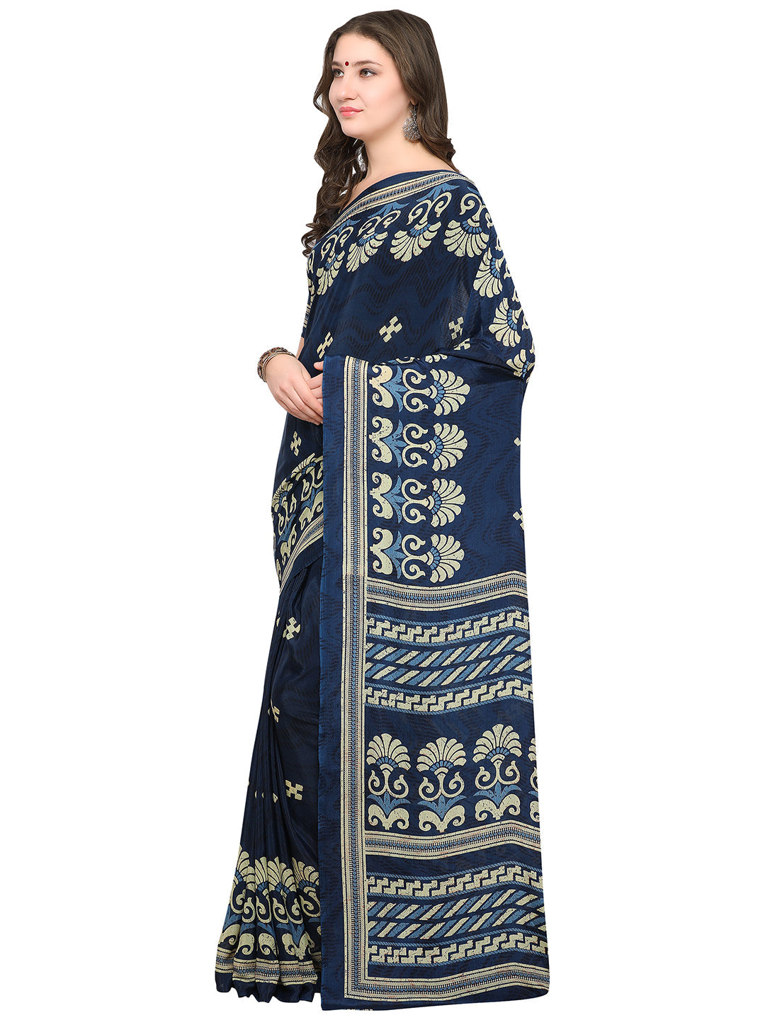 Women's Blue Chiffon Geometric Print Saree