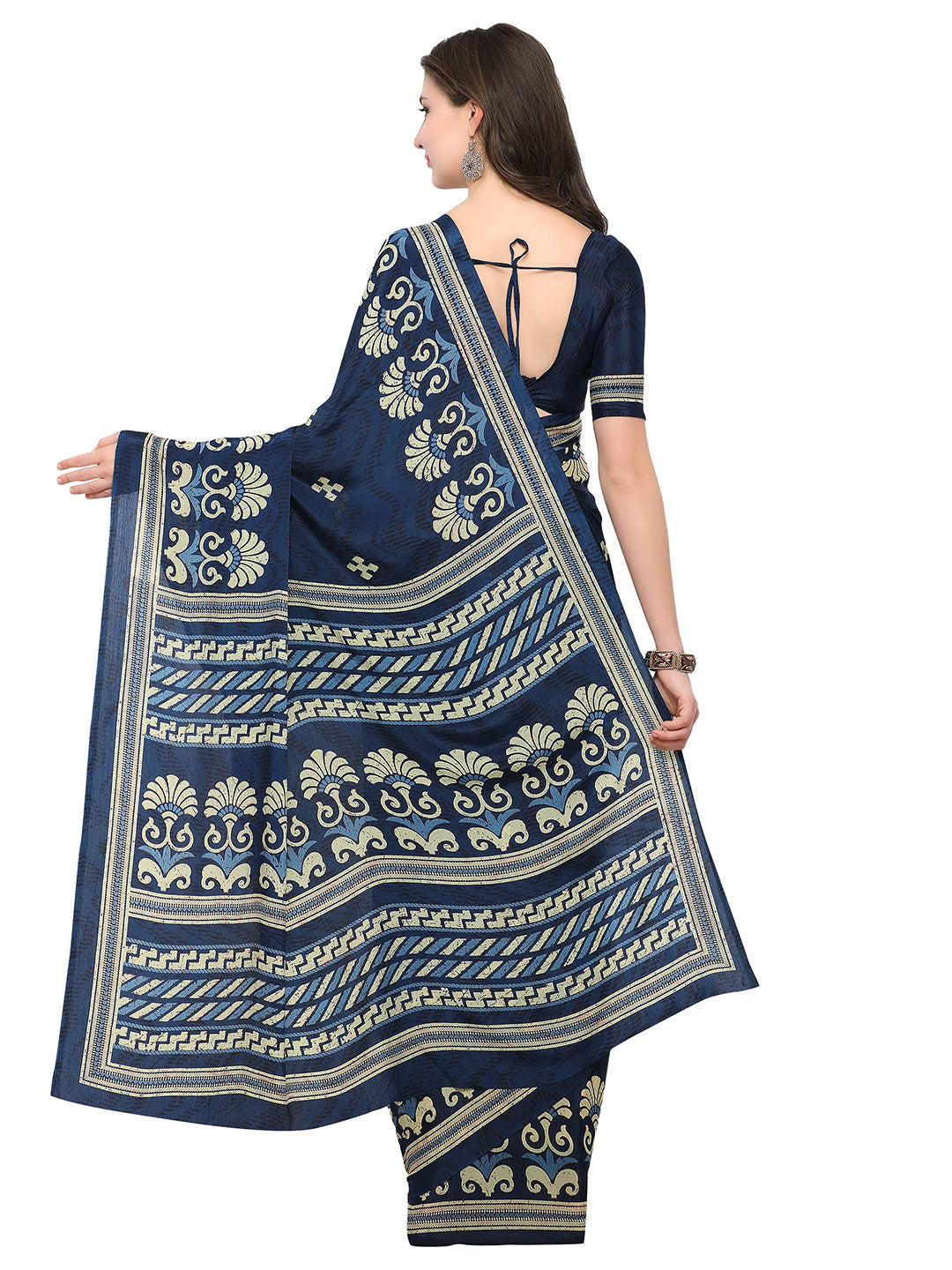 Women's Blue Chiffon Geometric Print Saree