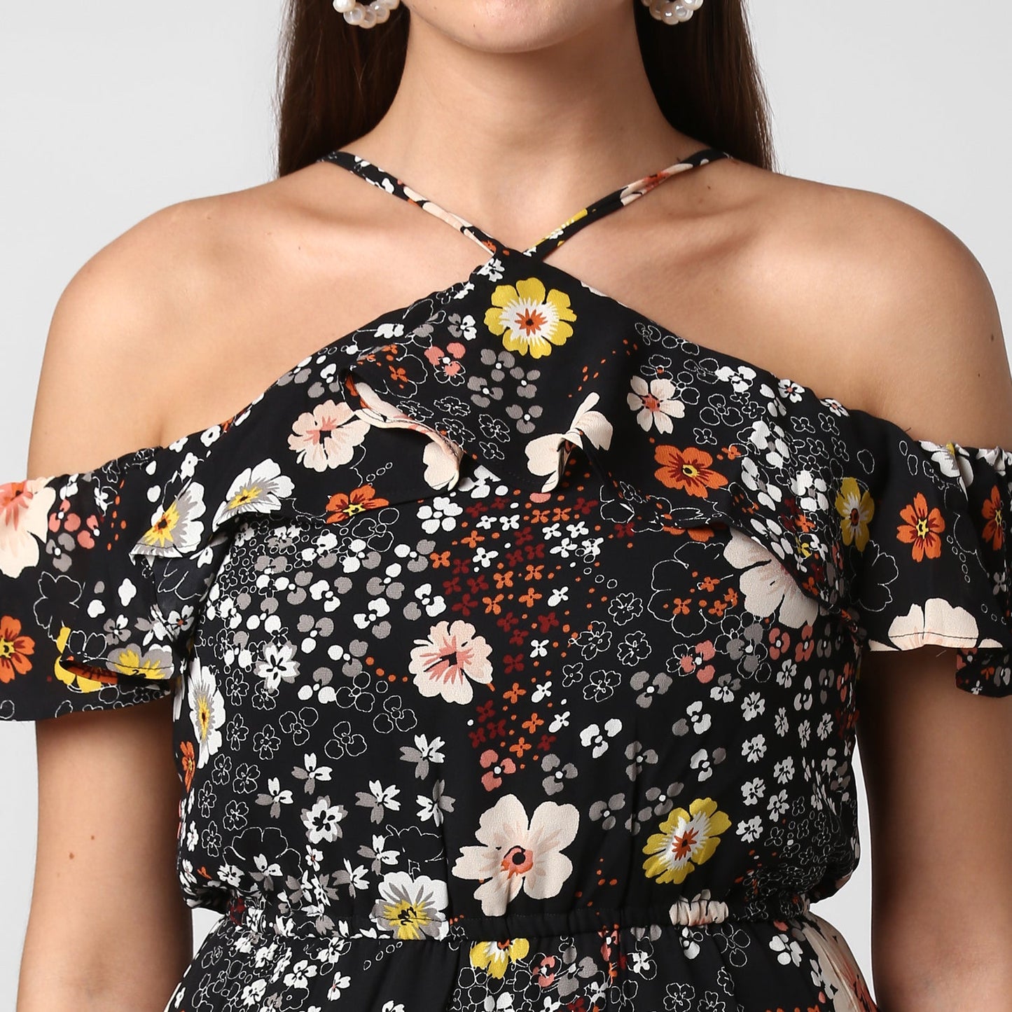 Women's Black Crepe Dress with Straps