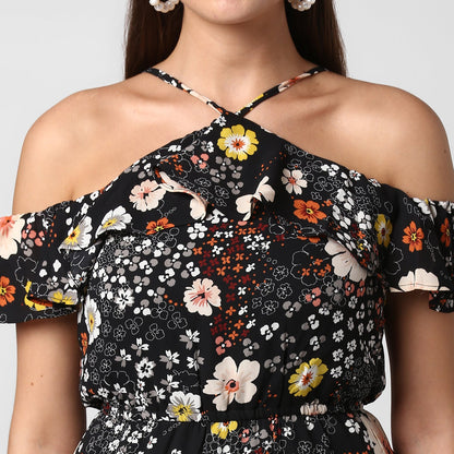 Women's Black Crepe Dress with Straps