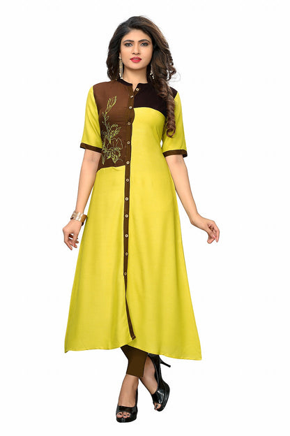 Women's Print & Gota Work Straight Cotton Blue Stitched Kurta