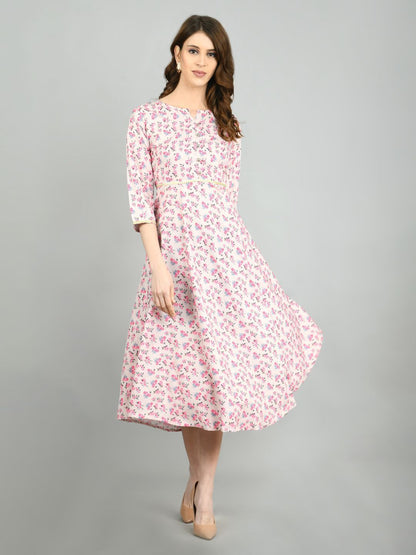 Women's Multi Polyester Printed 3/4 Sleeve Round Neck Casual Dress