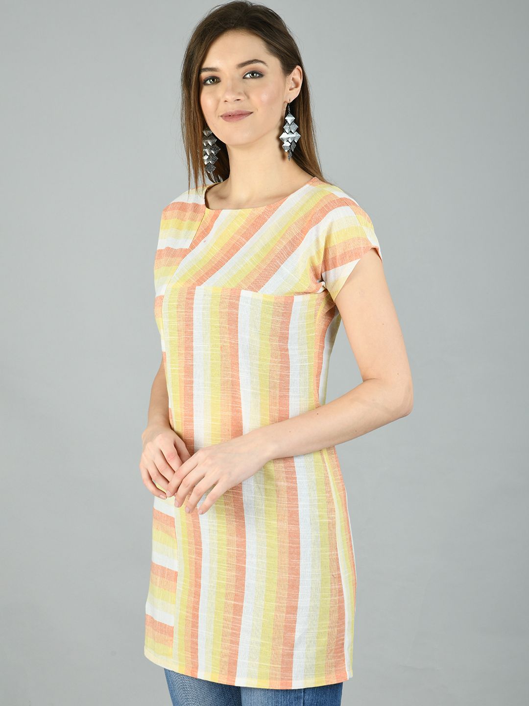 Women's Multi Cotton Printed Short Sleeve Round Neck Casual Top