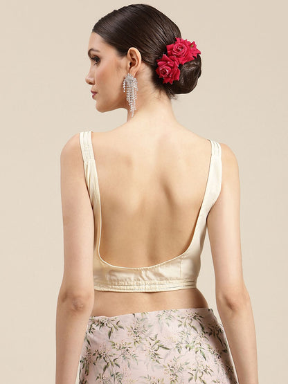 Women's Off White Chiffon Digital Print Floral Saree