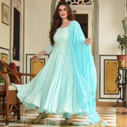 Women's Soothing Sea Cotton Anarkali Set