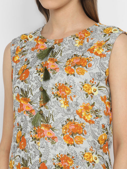 Women's Mustard & Grey Floral Printed Kurta By Vbuyz- (