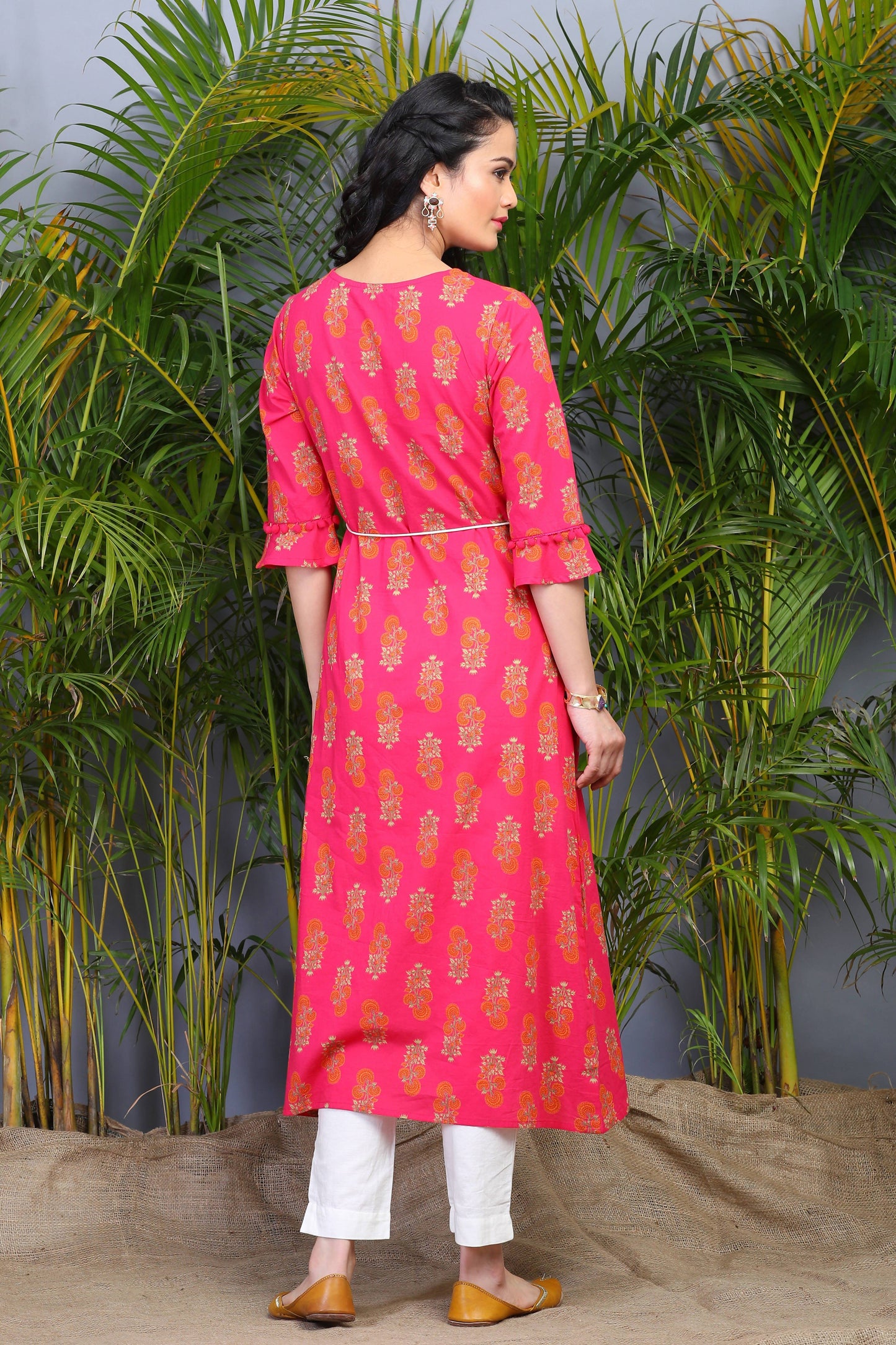 Women's Fuschia Rayon Embroidered Jacket Style Kurta