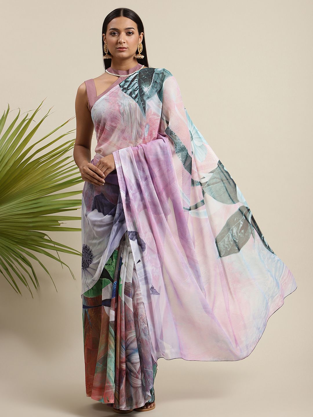Women's Lavender Colour Chiffon Digital Print Saree