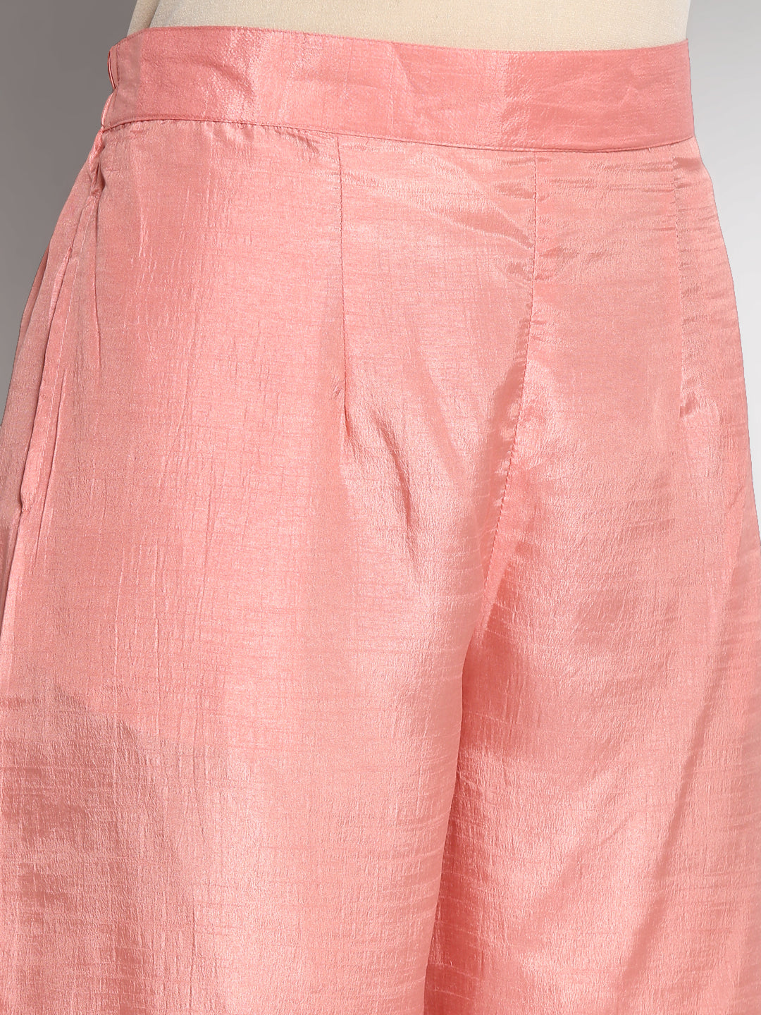 Women's Peach Color Silk Blend Straight Kurta Palazzo With Dupatta