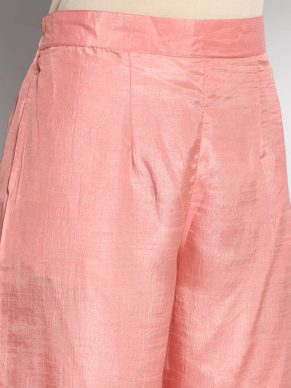 Women's Peach Color Silk Blend Straight Kurta Palazzo With Dupatta