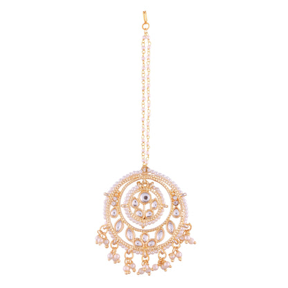 Women's Traditional Gold Plated Kundan & Pearl Studded Maang Tikka