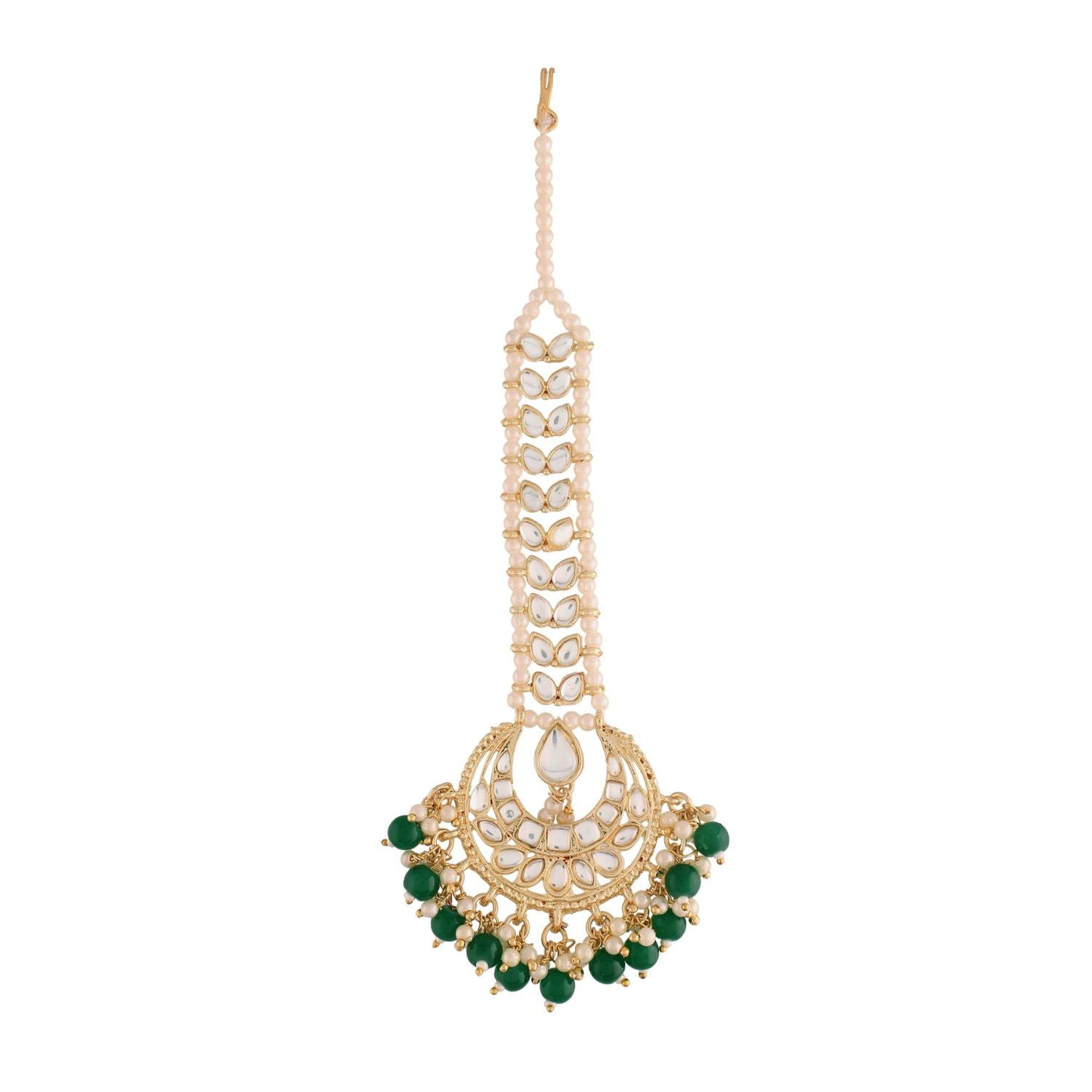 Women's Traditional Gold Plated Kundan & Pearl Studded Maang Tikka