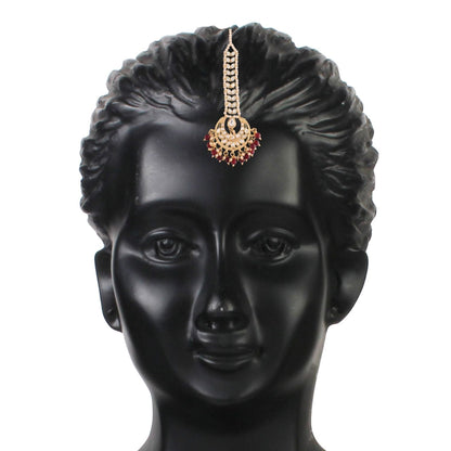 Women's Traditional Gold Plated Kundan & Pearl Studded Maang Tikka