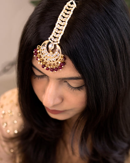 Women's Traditional Gold Plated Kundan & Pearl Studded Maang Tikka