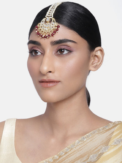 Women's Traditional Gold Plated Kundan & Pearl Studded Maang Tikka