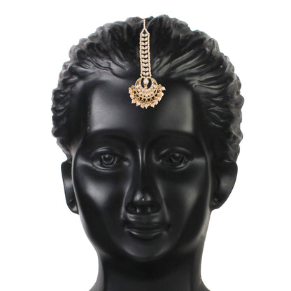 Women's Traditional Gold Plated Kundan & Pearl Studded Maang Tikka