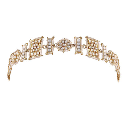 Women's 18k Gold Plated Floral Kundan Pearl Studde Sheeshpatti