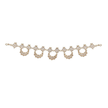 Women's 18k Gold Plated Floral Kundan Pearl Studde Sheeshpatti