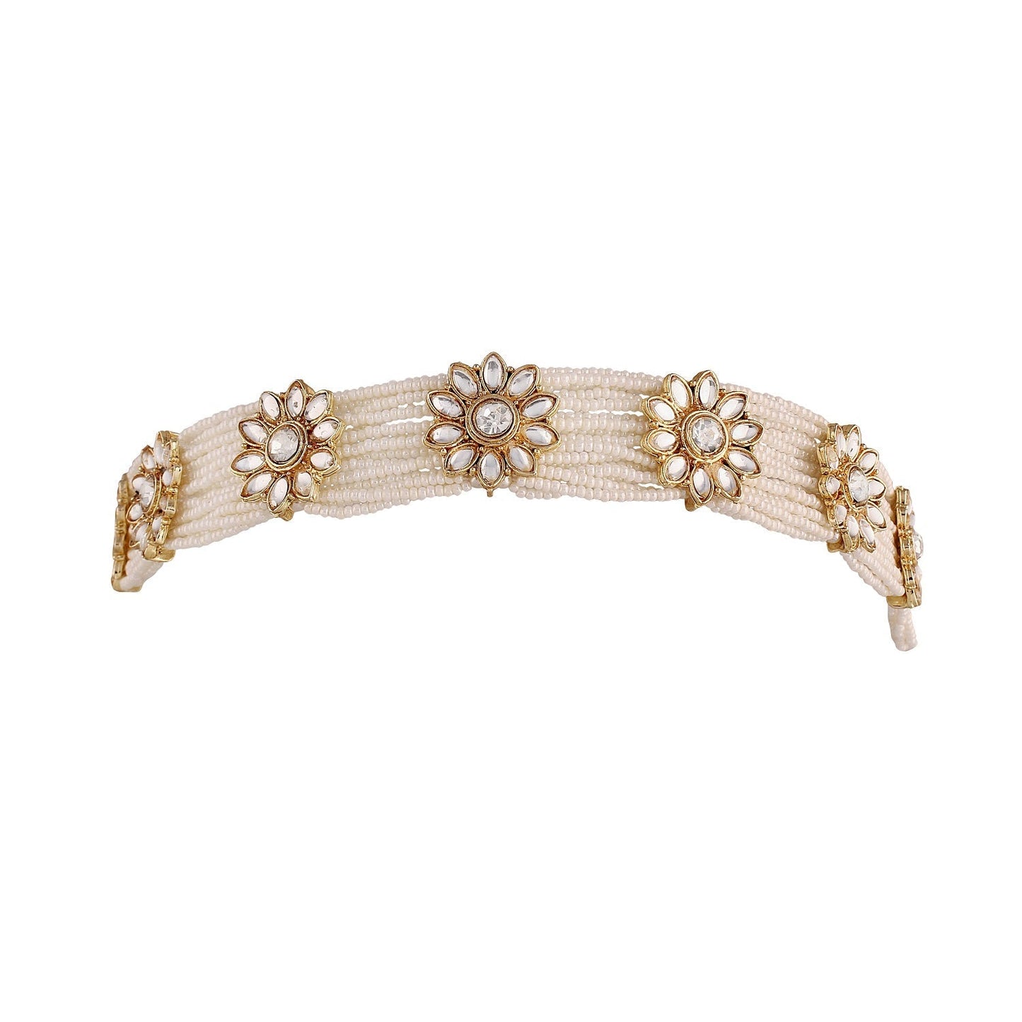 Women's 18k Gold Plated Floral Kundan Pearl Studde Sheeshpatti