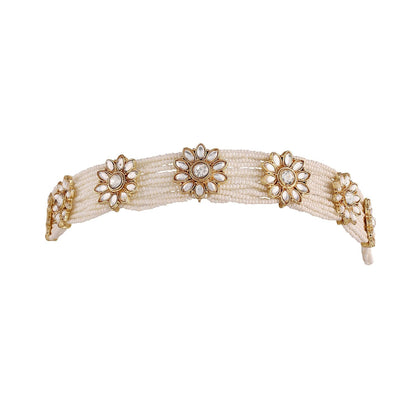 Women's 18k Gold Plated Floral Kundan Pearl Studde Sheeshpatti